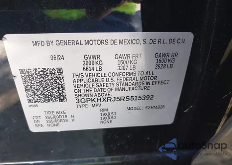 2024 Honda Prologue Touring из США, поврежденный, VIN 3GPKHXRJ5RS515392